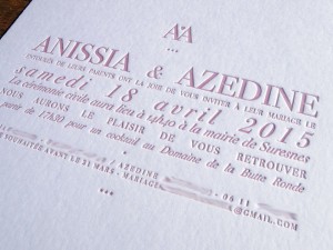 Faire-part de Mariage letterpress Anissia et Azedine
