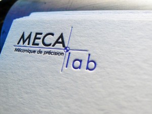 Cartes de visite recto verso letterpress MECALAB Mécanique de précision et Site Web